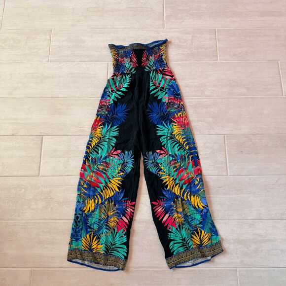 Flying Tomato Jumpsuit Sleeveless Romper Tropical Print Smocked Wide Leg Large - Picture 2 of 6
